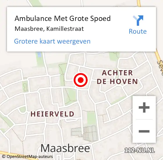 Locatie op kaart van de 112 melding: Ambulance Met Grote Spoed Naar Maasbree, Kamillestraat op 26 september 2013 08:31