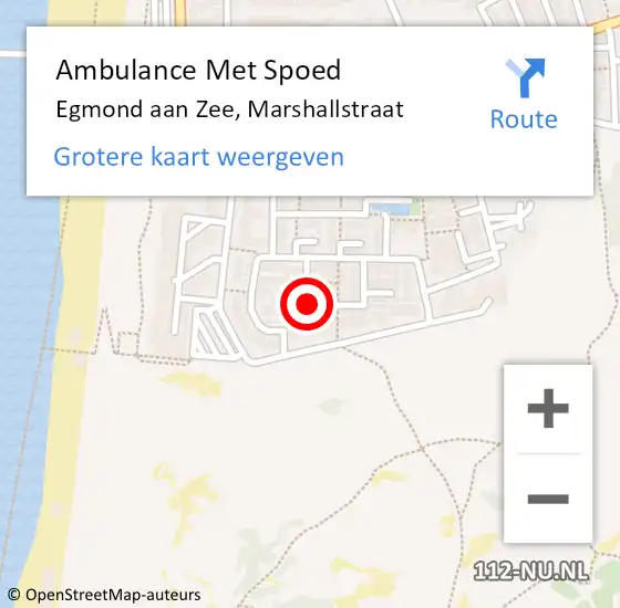 Locatie op kaart van de 112 melding: Ambulance Met Spoed Naar Egmond aan Zee, Marshallstraat op 22 januari 2019 15:22