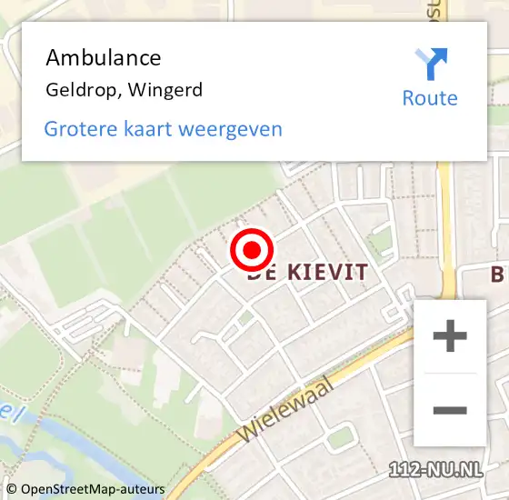 Locatie op kaart van de 112 melding: Ambulance Geldrop, Wingerd op 22 januari 2019 15:34