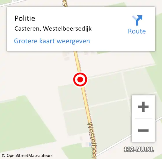 Locatie op kaart van de 112 melding: Politie Casteren, Westelbeersedijk op 22 januari 2019 16:13