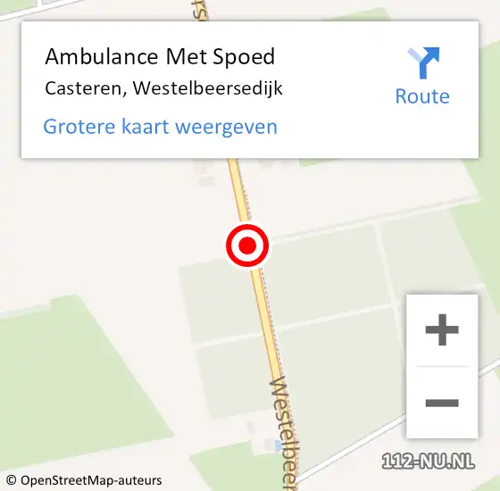 Locatie op kaart van de 112 melding: Ambulance Met Spoed Naar Casteren, Westelbeersedijk op 22 januari 2019 16:13