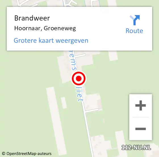 Locatie op kaart van de 112 melding: Brandweer Hoornaar, Groeneweg op 22 januari 2019 16:15