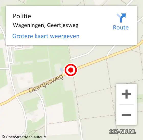 Locatie op kaart van de 112 melding: Politie Wageningen, Geertjesweg op 22 januari 2019 16:18