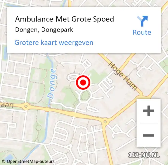 Locatie op kaart van de 112 melding: Ambulance Met Grote Spoed Naar Dongen, Donge Park op 22 januari 2019 17:43