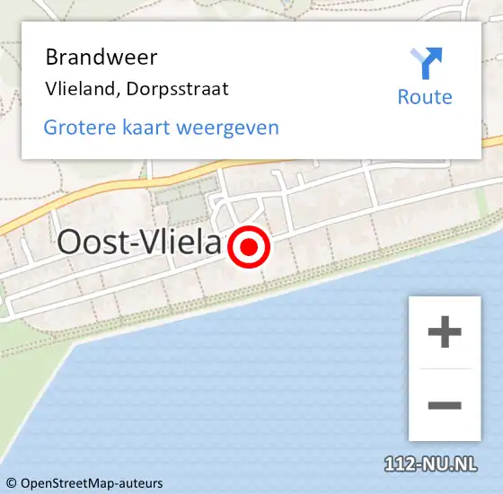 Locatie op kaart van de 112 melding: Brandweer Vlieland, Dorpsstraat op 22 januari 2019 17:45