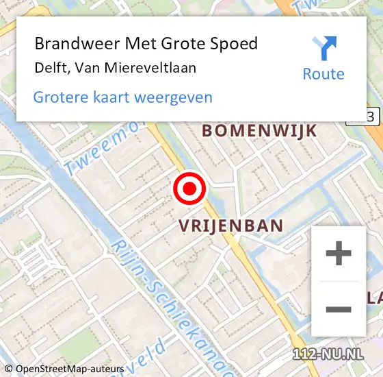 Locatie op kaart van de 112 melding: Brandweer Met Grote Spoed Naar Delft, Van Miereveltlaan op 22 januari 2019 18:32