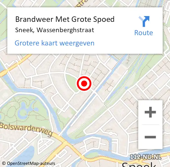 Locatie op kaart van de 112 melding: Brandweer Met Grote Spoed Naar Sneek, Wassenberghstraat op 22 januari 2019 20:05