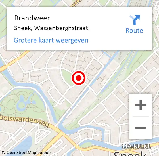 Locatie op kaart van de 112 melding: Brandweer Sneek, Wassenberghstraat op 22 januari 2019 20:09