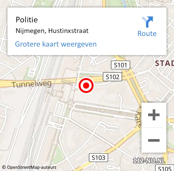 Locatie op kaart van de 112 melding: Politie Nijmegen, Hustinxstraat op 22 januari 2019 20:56