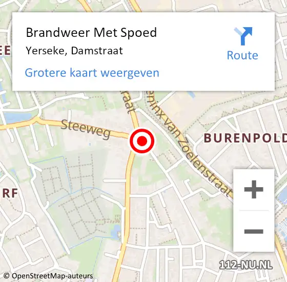 Locatie op kaart van de 112 melding: Brandweer Met Spoed Naar Yerseke, Damstraat op 22 januari 2019 21:13