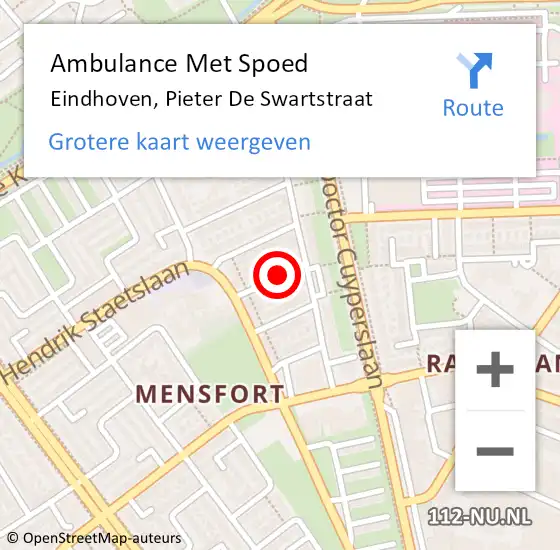 Locatie op kaart van de 112 melding: Ambulance Met Spoed Naar Eindhoven, Pieter de Swartstraat op 23 januari 2019 00:41