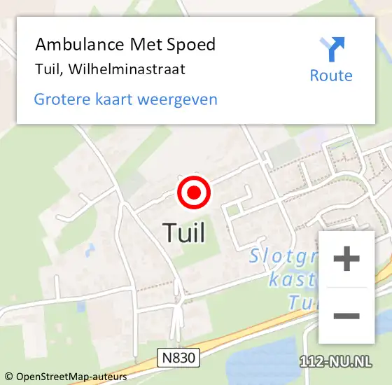 Locatie op kaart van de 112 melding: Ambulance Met Spoed Naar Tuil, Wilhelminastraat op 23 januari 2019 04:07