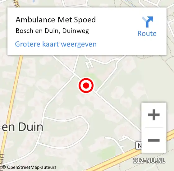 Locatie op kaart van de 112 melding: Ambulance Met Spoed Naar Bosch en Duin, Duinweg op 23 januari 2019 10:23