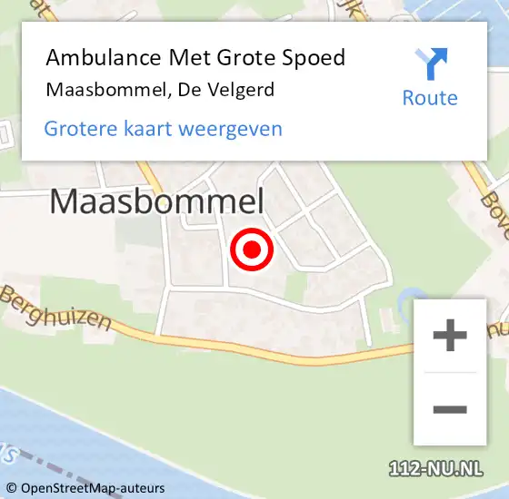 Locatie op kaart van de 112 melding: Ambulance Met Grote Spoed Naar Maasbommel, De Velgerd op 23 januari 2019 10:41