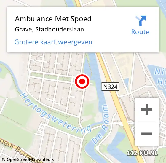 Locatie op kaart van de 112 melding: Ambulance Met Spoed Naar Grave, Stadhouderslaan op 23 januari 2019 11:28