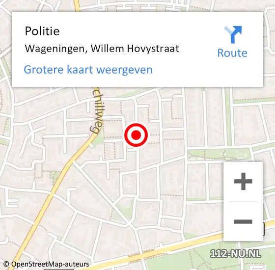 Locatie op kaart van de 112 melding: Politie Wageningen, Willem Hovystraat op 23 januari 2019 12:18