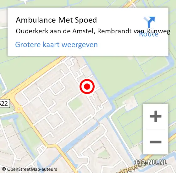 Locatie op kaart van de 112 melding: Ambulance Met Spoed Naar Ouderkerk aan de Amstel, Rembrandt van Rijnweg op 23 januari 2019 16:41