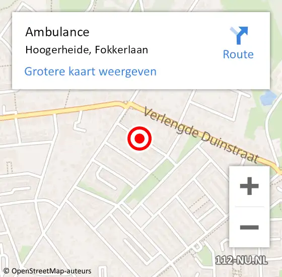 Locatie op kaart van de 112 melding: Ambulance Hoogerheide, Fokkerlaan op 23 januari 2019 22:01