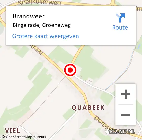 Locatie op kaart van de 112 melding: Brandweer Bingelrade, Groeneweg op 21 maart 2014 11:57