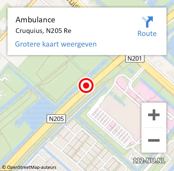 Locatie op kaart van de 112 melding: Ambulance Cruquius, N205 Re op 23 januari 2019 23:50