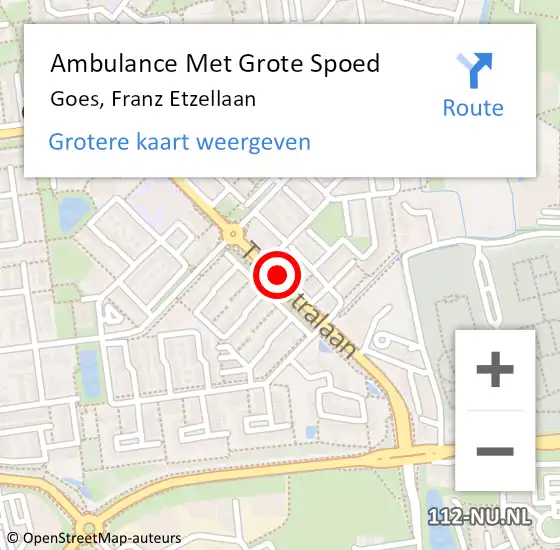 Locatie op kaart van de 112 melding: Ambulance Met Grote Spoed Naar Goes, Franz Etzellaan op 24 januari 2019 04:50
