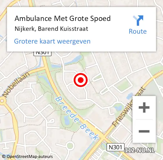 Locatie op kaart van de 112 melding: Ambulance Met Grote Spoed Naar Nijkerk, Barend Kuisstraat op 24 januari 2019 05:03