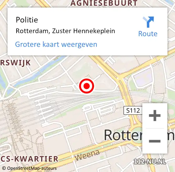Locatie op kaart van de 112 melding: Politie Rotterdam, Zuster Hennekeplein op 24 januari 2019 06:08