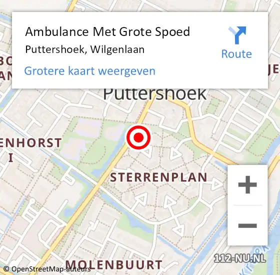 Locatie op kaart van de 112 melding: Ambulance Met Grote Spoed Naar Puttershoek, Wilgenlaan op 24 januari 2019 08:37