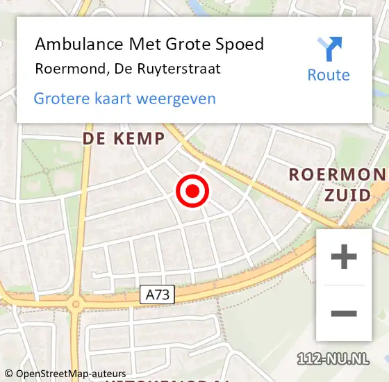 Locatie op kaart van de 112 melding: Ambulance Met Grote Spoed Naar Roermond, De Ruyterstraat op 24 januari 2019 08:56