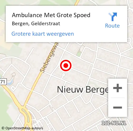 Locatie op kaart van de 112 melding: Ambulance Met Grote Spoed Naar Bergen, Gelderstraat op 24 januari 2019 09:26