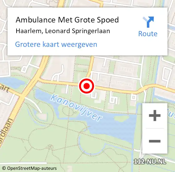 Locatie op kaart van de 112 melding: Ambulance Met Grote Spoed Naar Haarlem, Leonard Springerlaan op 24 januari 2019 09:31