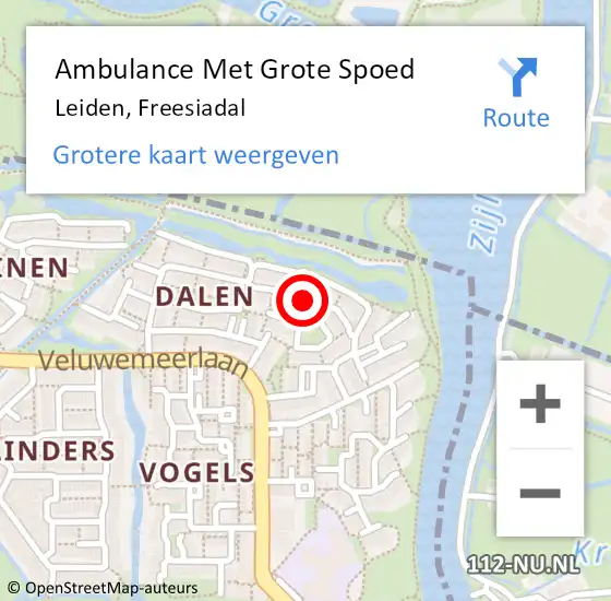 Locatie op kaart van de 112 melding: Ambulance Met Grote Spoed Naar Leiden, Freesiadal op 24 januari 2019 10:51
