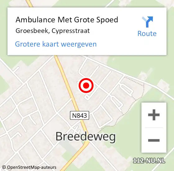 Locatie op kaart van de 112 melding: Ambulance Met Grote Spoed Naar Groesbeek, Cypresstraat op 21 maart 2014 12:36