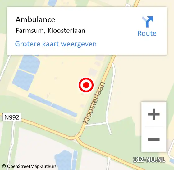 Locatie op kaart van de 112 melding: Ambulance Farmsum, Kloosterlaan op 24 januari 2019 12:47