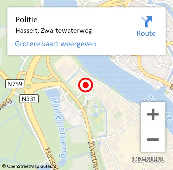 Locatie op kaart van de 112 melding: Politie Hasselt, Zwartewaterweg op 21 maart 2014 12:53