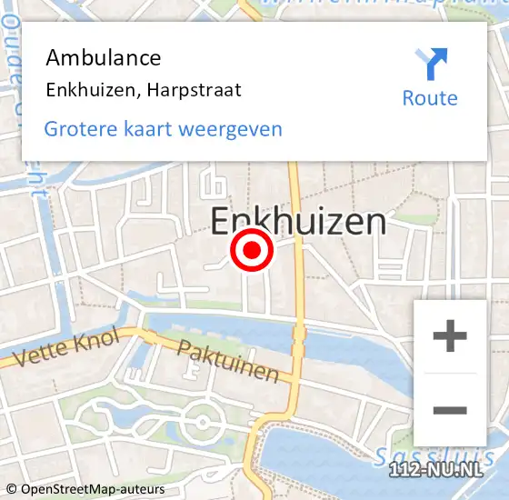 Locatie op kaart van de 112 melding: Ambulance Enkhuizen, Harpstraat op 24 januari 2019 14:52