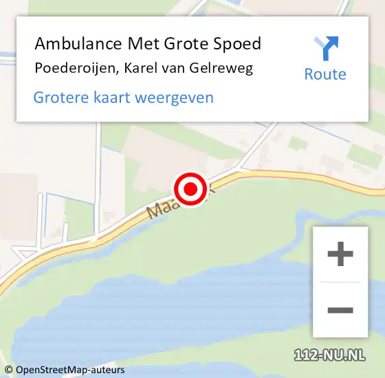 Locatie op kaart van de 112 melding: Ambulance Met Grote Spoed Naar Poederoijen, Karel van Gelreweg op 24 januari 2019 23:45