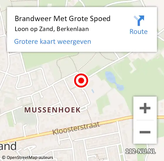 Locatie op kaart van de 112 melding: Brandweer Met Grote Spoed Naar Loon op Zand, Berkenlaan op 25 januari 2019 03:10