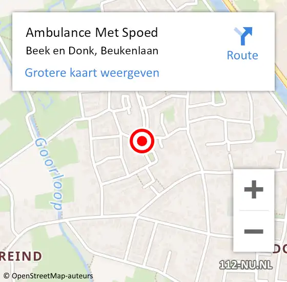 Locatie op kaart van de 112 melding: Ambulance Met Spoed Naar Beek en Donk, Beukenlaan op 25 januari 2019 10:04