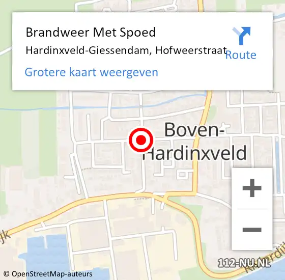 Locatie op kaart van de 112 melding: Brandweer Met Spoed Naar Hardinxveld-Giessendam, Hofweerstraat op 25 januari 2019 12:02