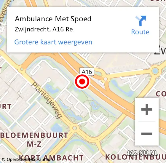 Locatie op kaart van de 112 melding: Ambulance Met Spoed Naar Zwijndrecht, A16 Re op 25 januari 2019 12:34