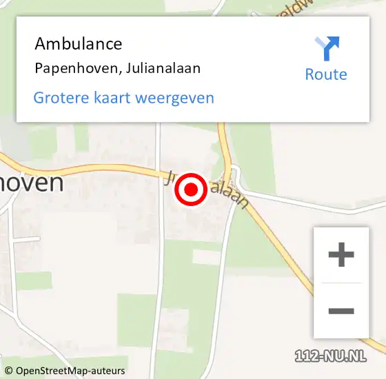 Locatie op kaart van de 112 melding: Ambulance Papenhoven, Julianalaan op 21 maart 2014 14:14