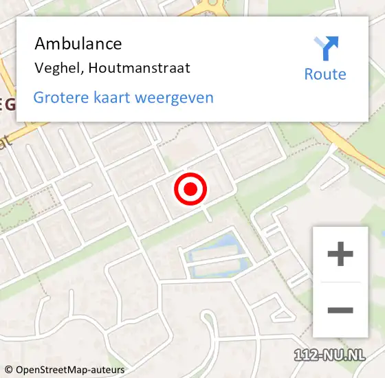 Locatie op kaart van de 112 melding: Ambulance Veghel, Houtmanstraat op 25 januari 2019 13:44