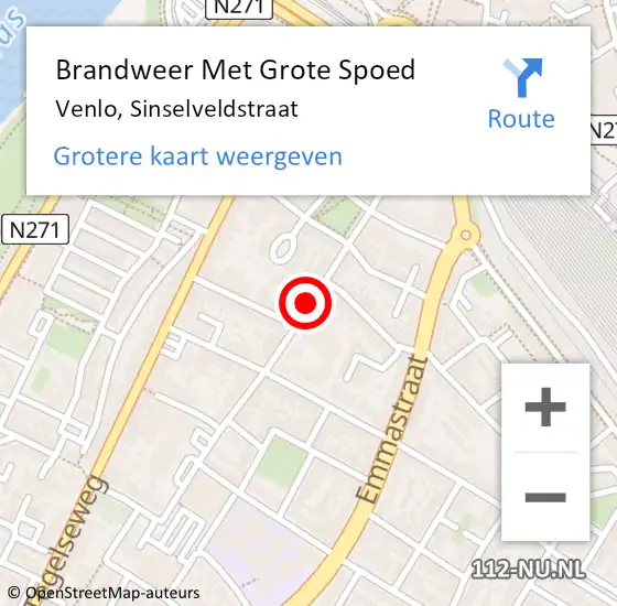 Locatie op kaart van de 112 melding: Brandweer Met Grote Spoed Naar Venlo, Sinselveldstraat op 25 januari 2019 13:47