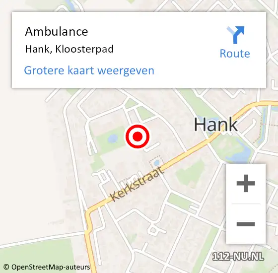 Locatie op kaart van de 112 melding: Ambulance Hank, Kloosterpad op 25 januari 2019 15:17