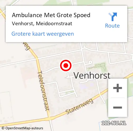 Locatie op kaart van de 112 melding: Ambulance Met Grote Spoed Naar Venhorst, Meidoornstraat op 25 januari 2019 18:17