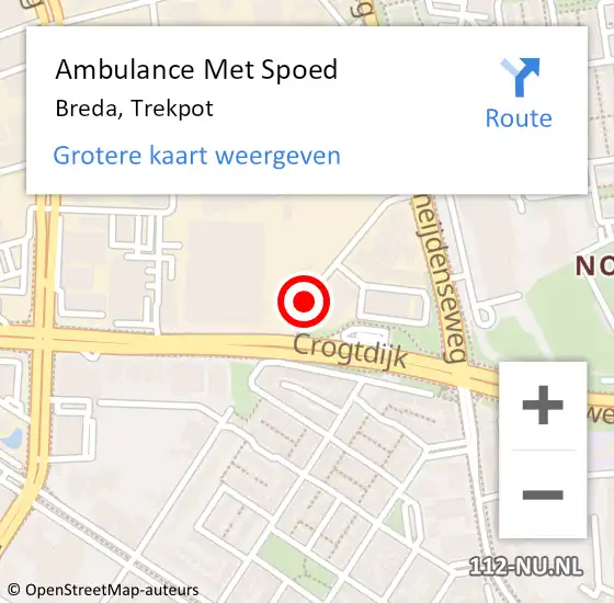 Locatie op kaart van de 112 melding: Ambulance Met Spoed Naar Breda, Trekpot op 26 januari 2019 04:51