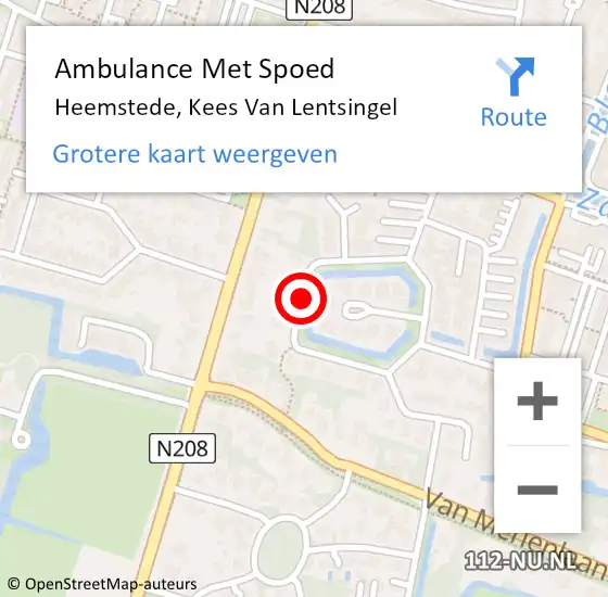 Locatie op kaart van de 112 melding: Ambulance Met Spoed Naar Heemstede, Kees Van Lentsingel op 26 januari 2019 06:22