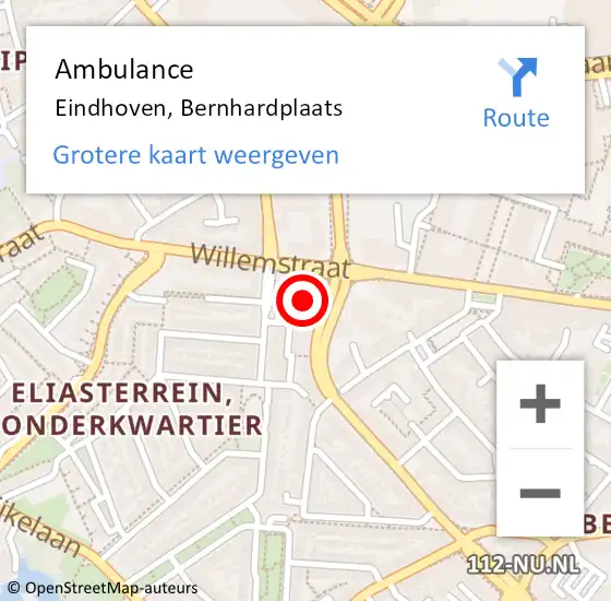 Locatie op kaart van de 112 melding: Ambulance Eindhoven, Bernhardplaats op 26 januari 2019 08:15