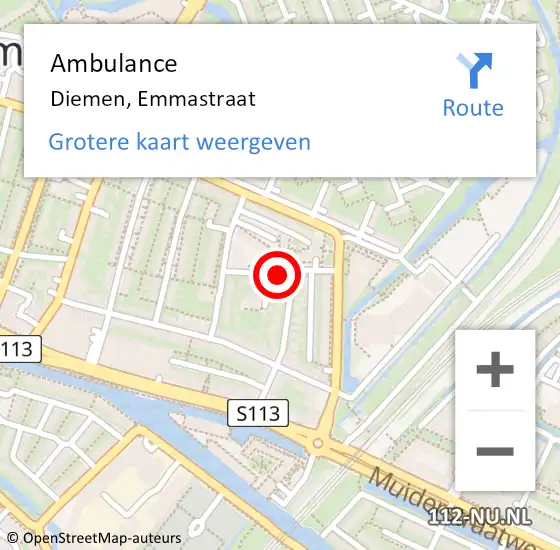 Locatie op kaart van de 112 melding: Ambulance Diemen, Emmastraat op 26 januari 2019 09:38